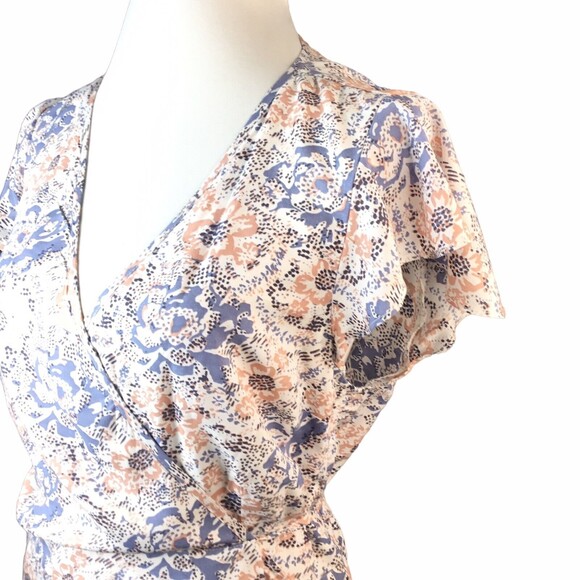 Abercrombie & Fitch Wrap Floral Dress Medium White Blue Rose Summer Boho lined - Picture 3 of 8